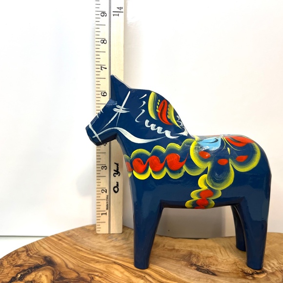 Nils Olsson Blue Dala Wood Swedish Horse 7” Inch Carved Hand Painted Vintage - Picture 15 of 16